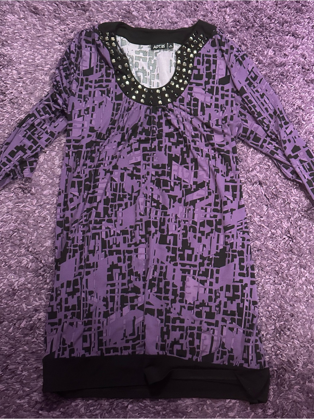 APT. 9 Women's Purple Patterned Studded-Neck Tunic/Mini Dress